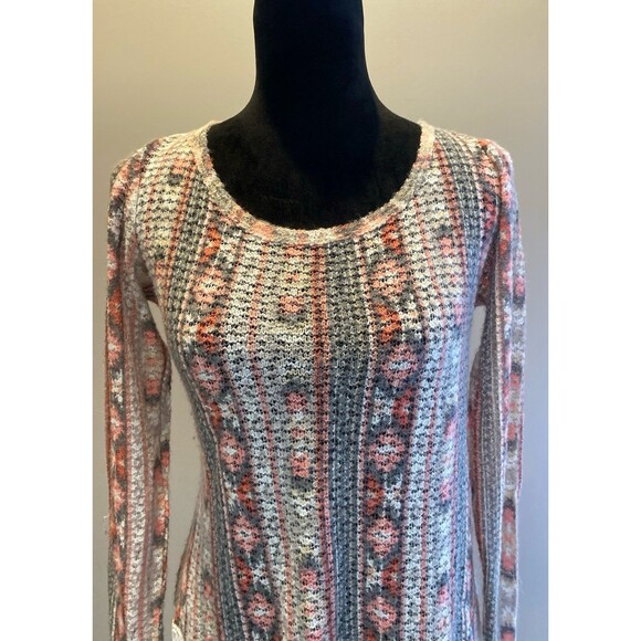 Maurice’s Pullover Boho Blouse Size Medium Orange Cream Open Weave Round Neck - Picture 1 of 11
